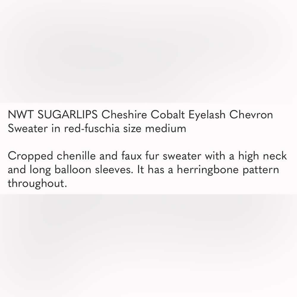 SUGAR LIPS Chevron Cheshire Eyelash Pink Red Crop Print Fuzzy Sweater - Size S - Picture 12 of 12